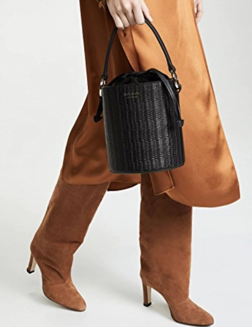 Meli Melo Santina Tan Woven Leather Bucket Bag For Women